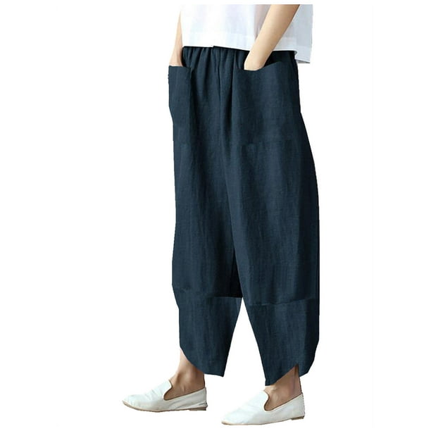 Wide Leg Pants for Women Plus Size Elastic Waist Solid Color