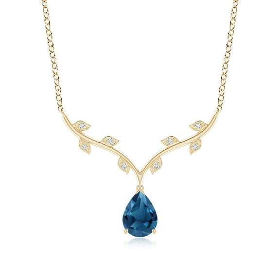 Angara Natural 8x6mm London Blue Topaz Classic Pendant Necklace in 14K Yellow Gold for Women