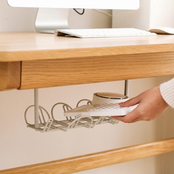 No Drill Under Desk Cable Management Tray, Cable Management Clamp to Desk Cable Rack Under Desk Cord Organizer, Sturdy Cable Tray Basket for Office and Home Standing Desk