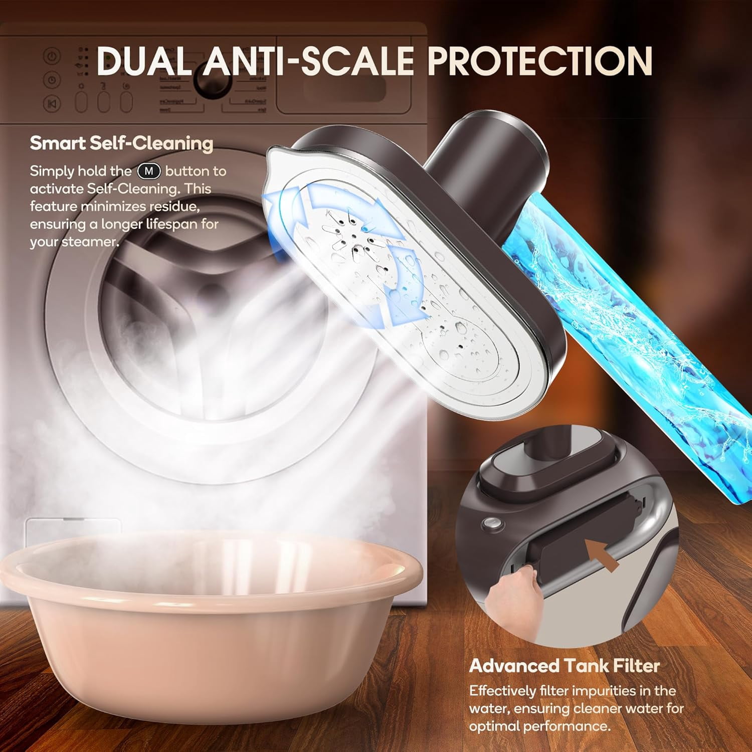 Steamer for Clothes,2-in-1 1550W Turbocharged Garment Steamer & Iron ,3 Levels Smart Control Steaming,1.2L Detachable Tank,Auto Shut-off,Self-Cleaning,Innovative Storage: Hang or Wall Mount