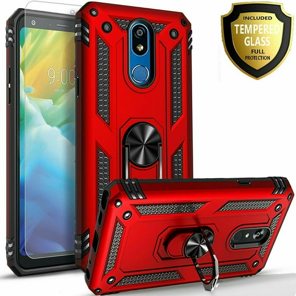 LG K40 / Solo LTE / K12 PlusCase, With [Tempered Glass Screen Protector Included], STARSHOP Drop Protection Ring Kickstand Cover- Red
