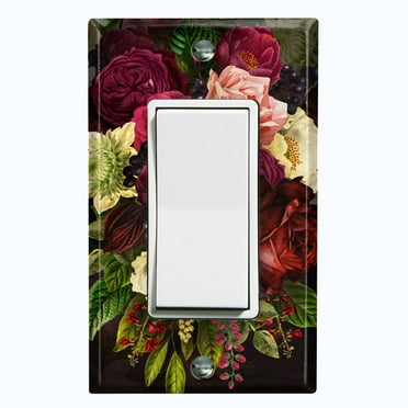 Metal Light Switch Plate Outlet Cover Rose Red White Wallpaper ROS020