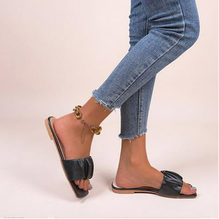

Leather Sandals Women Open-toed Slippers One-way Sandals