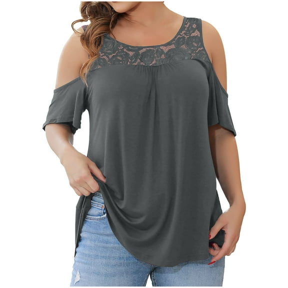 AOOCHASLIY Summer Clothes Clothes, Trendy Woman Causal Round Neck Solid Blouse Soft Short SleeveT-Shirt Summer Plus Size Tops