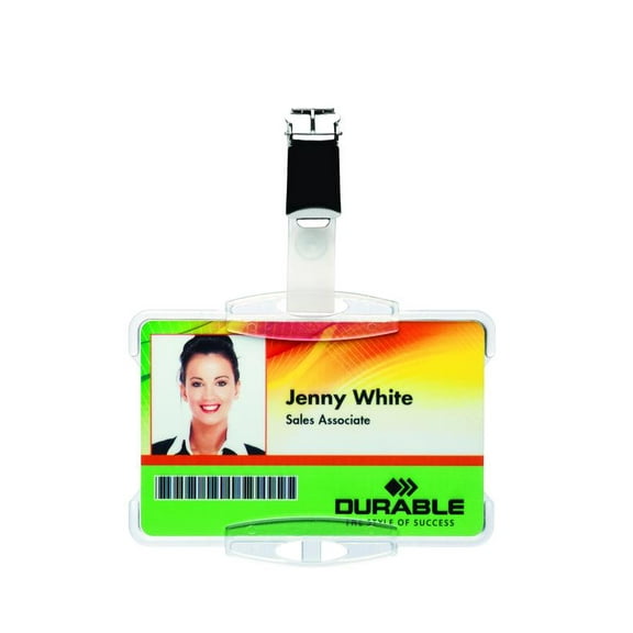 DURABLE Open Face style ID Badge Holders with Strap Clip, Horizontal Or Vertical Orientation, 2-3/4 x 3-5/8 Inches, Clear, Pack of 25 (811819)