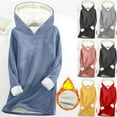 thumbnail image 4 of Moxiu Women Warm Sherpa Hoodie Lined Fleece Long Sleeve Hooded Sweatshirt Pullover Casual Thermal Top Winter Clothes 2025 Blue,L, 4 of 4