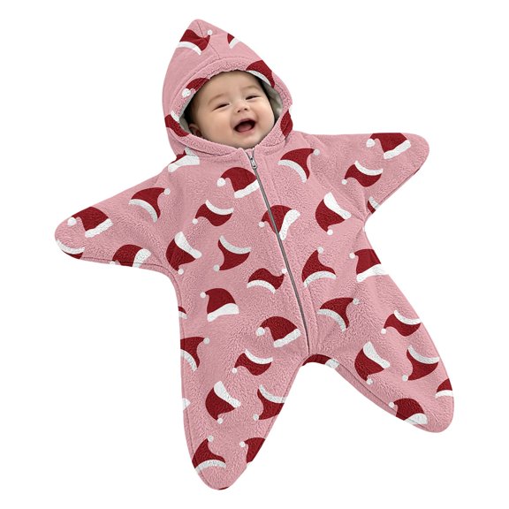 YunPes Baby Starfish Onesie Full-Zip Soft Plush Footie Jumpsuit Cartoon Graphic One Piece Infant Halloween Christmas Outfits Wearable Blanket