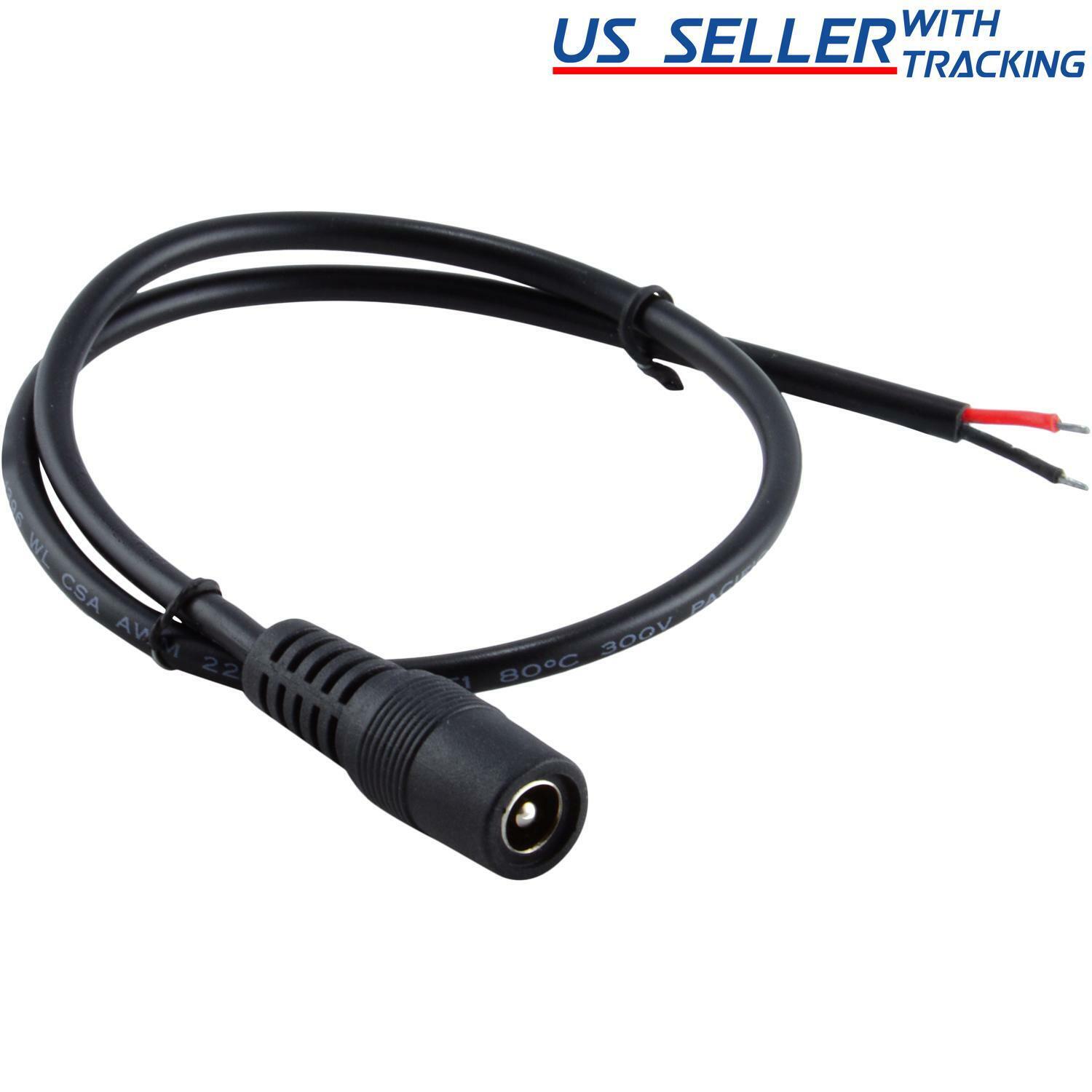 (5pack) DC Power Jack Adapter Plug Female Pigtails 5.5mm x 2.1mm 30cm