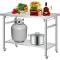 thumbnail image 1 of Table Pliante en Acier Inoxydable (48 X 24 Po), Table de Travail Commerciale avec Roulettes Verrouillables et Tablette Inférieure, pour la Maison, la Cuisine, le Restaurant, le Garage, le Camping, l'Extérieur, Charge de 920 Lb, Pliable à Deux Niveaux, 1 of 7