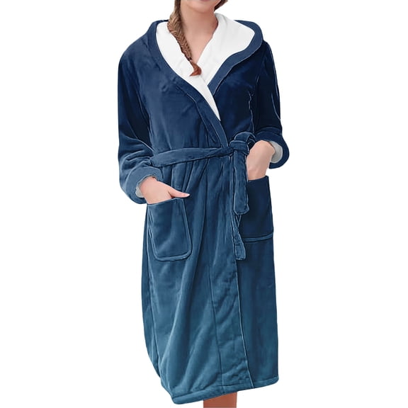 MEICHEN Plush Robes for Women Women's Fleece Plush Robe Long Warm Plush Bathrobe Loungewear Jacket Printed Comfort Robe Women's Robes