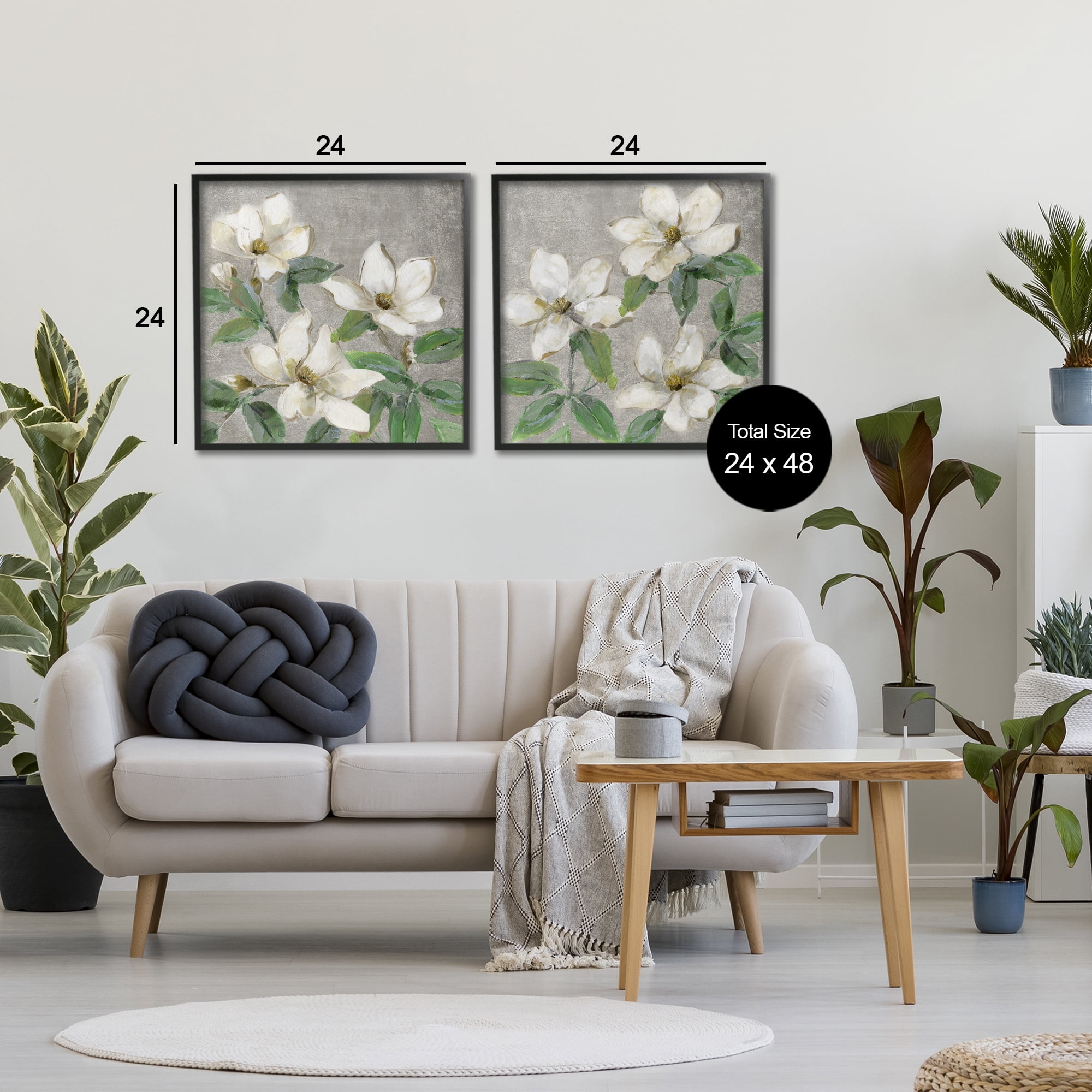 Stupell Industries Blooming Ivory Magnolias 2 Piece Black Framed Giclee Art Set, design by Sally Swatland