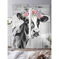 thumbnail image 3 of Floral Cow Sheer Curtains 2 Panels Set Country Farm Watercolor Black White Cow Colorful Flowers Sheer Window Curtains Light Filtering Rod Pocket Voile Drapes for Bedroom Living Room 52"X84", 3 of 8