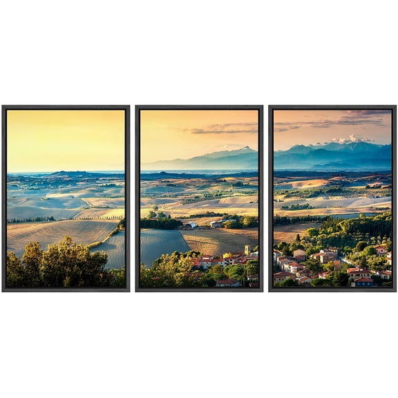 wall26 Framed Canvas Print Wall Art Set Cloudy Italian Country Village Sunset Nature Wilderness Photography Realism Rustic Landscape Colorful Cool for Living Room, Bedroom, Office - 16"x24"