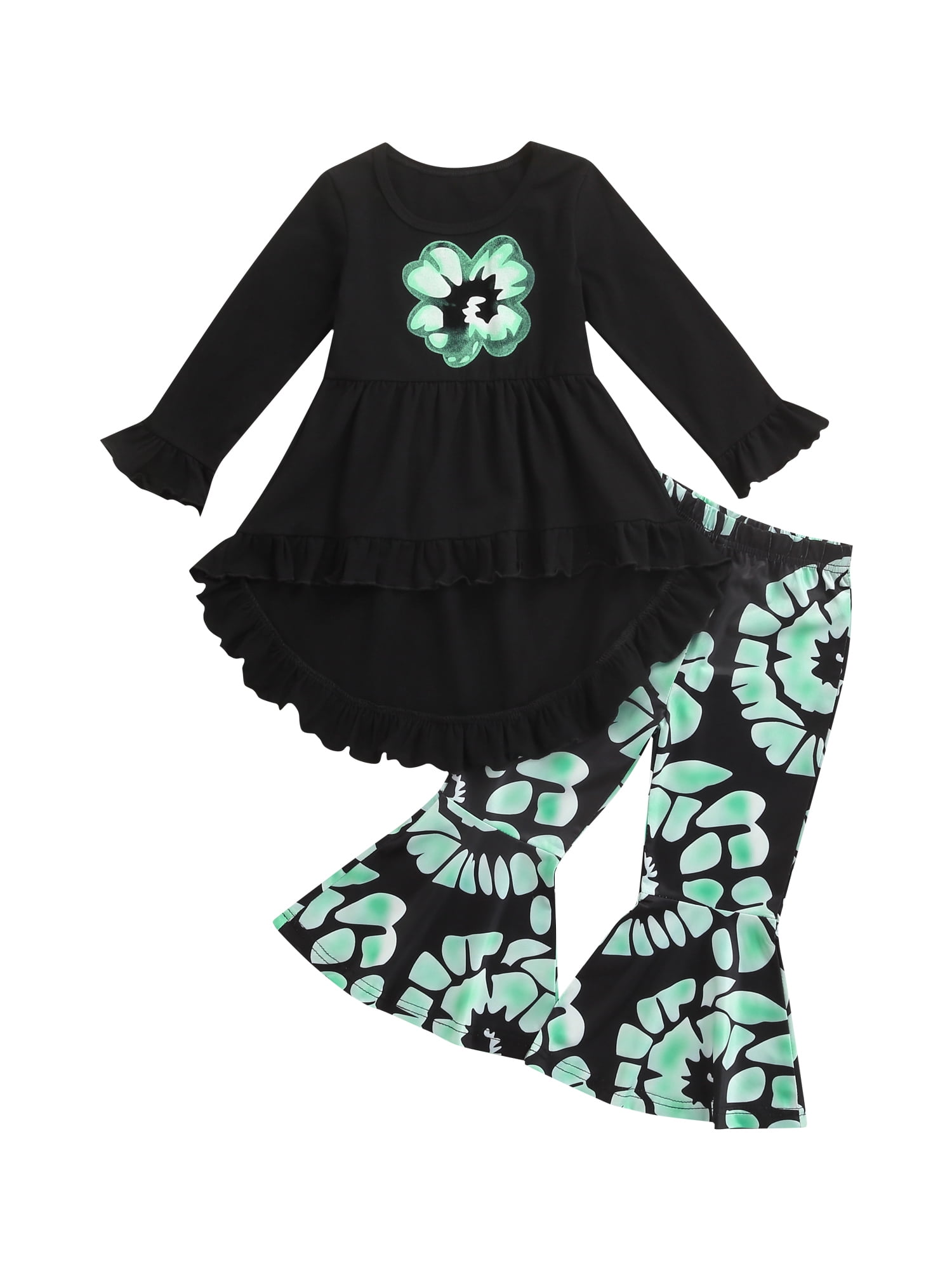 Toddler Baby Girls St.Patrick's Day Outfit Long Sleeve Polka Dot Tutu Skirt Princess Party Dress Spring Fall Clothes Set