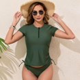 thumbnail image 4 of Lerpwige 2Pcs Flexible Short Sleeve Swimsuit Half Zip Tankini Set for Swimming Sports, 4 of 20