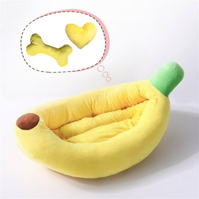 Cama para perros Suave para la piel, extraíble, lavable, con forma de plátano de dibujos animados, cojín para mascotas, cama para cachorros y gatos, nido de plátano individual, 70x40x15cm/27,6x15,7x5