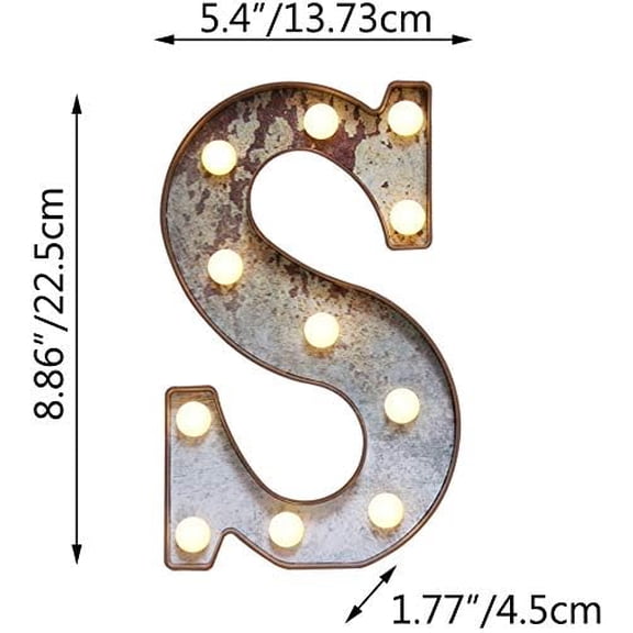 LED Marquee Light Up Letters Industrial Vintage Style Lighted Letters Rust Metal Effect Marquee Letter with Lights Illumination Letter Signs for Christmas Wedding Birthday Party Home Cafe Bar Decor-S