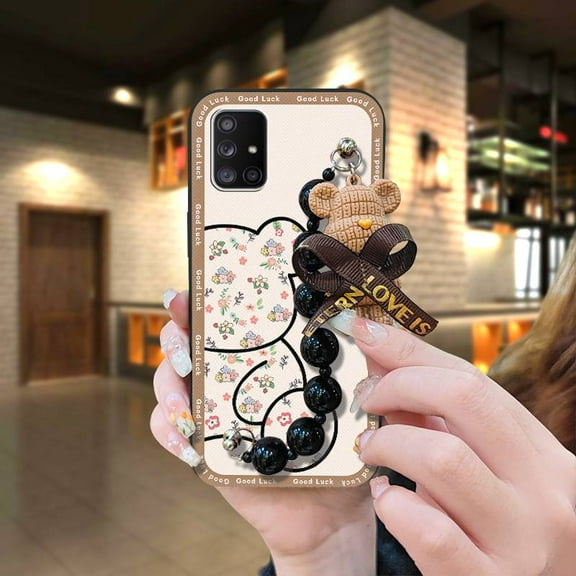 KDY-Phone Case For Samsung Galaxy A71 5G/A Quantum, Cartoon Anti-knock Black pearl pendant Skin-friendly feel Waterproof Bear bracelet protective case Simplicity silicone Back Cover cute