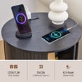 thumbnail image 4 of YOCWO Round End Table with Charging Station, Vertical Strip Side Tables with Sliding Door Storage for Living Room, Black, 4 of 6