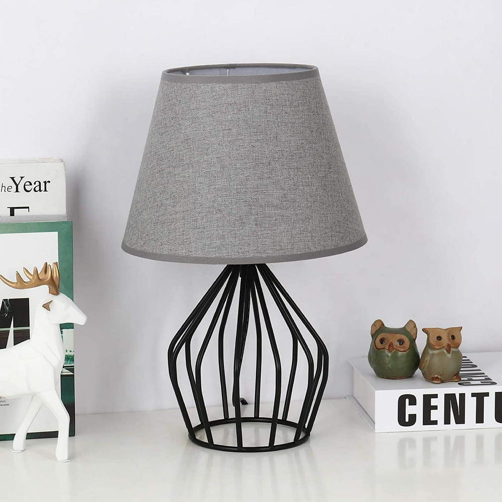 Oumilen Vintage Bedside Lamp, Gray Small Nightstand Lamp Black Metal