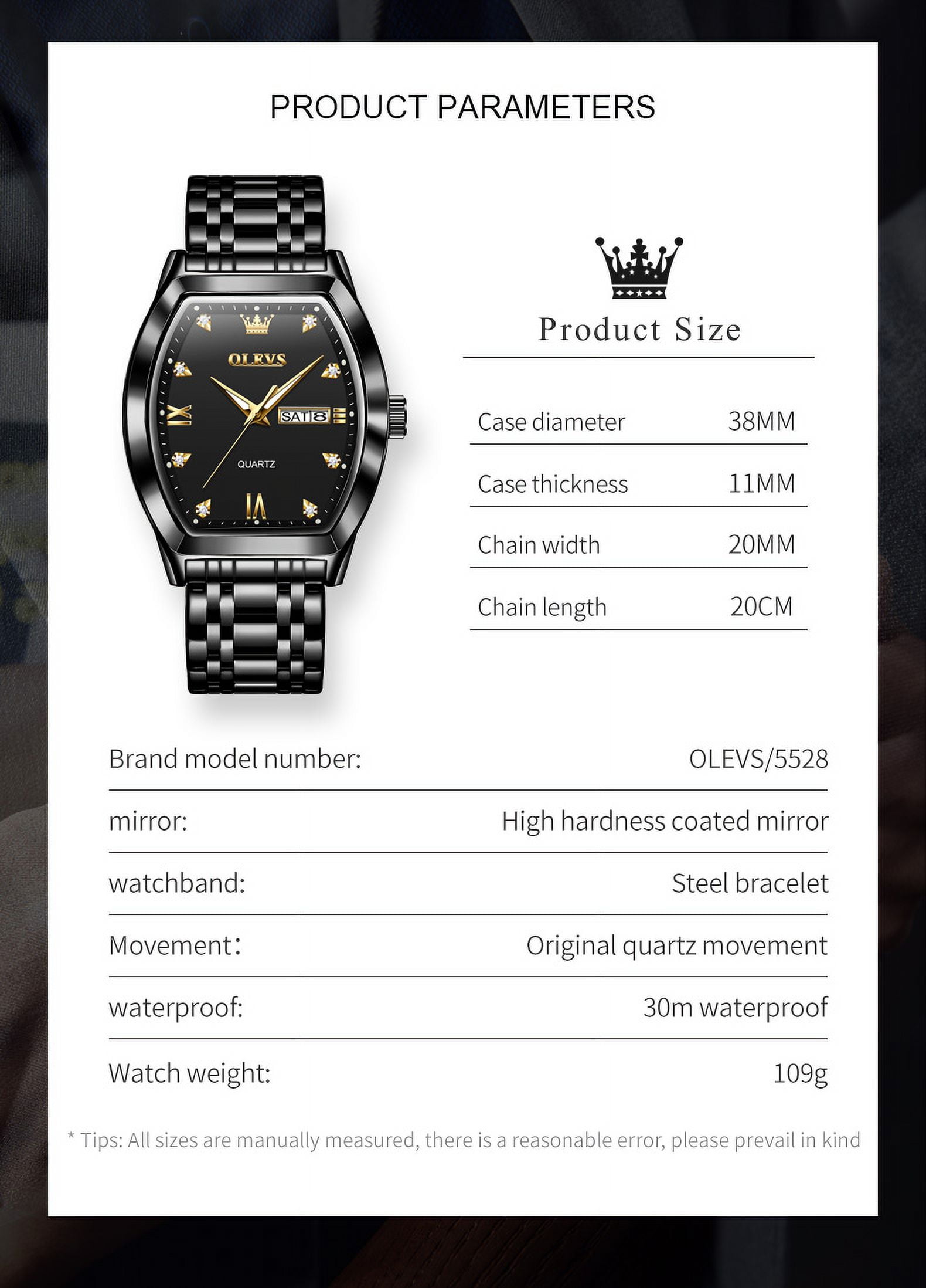 OLEVS Mens Watches Square Business Dress Diamond Analog Quartz Date Luxury Watches for Men Dress Casual Stainless Steel Waterproof Luminous Mens Wrist Watches Gifts Reloj para Hombre Gold/Black Dial