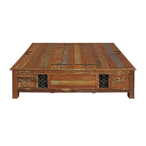 Pemberly Row 60" Reclaimed Solid Wood Box Cocktail Table in Multi-Color
