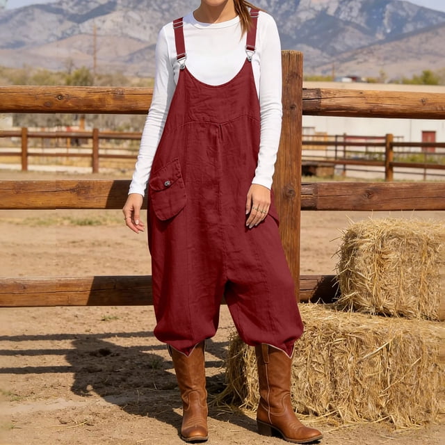 Salopettes pour Femmes Col Rond Sans Manches Jambe Droite Combinaison Ample Été Voyage Décontracté Combishort Mode