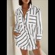 thumbnail image 4 of Conjuntos de Dos Piezas A Rayas para Mujer: Camisas Abotonadas y Pantalones Cortos, Conjuntos de Estar por Casa A Juego. 5XL, 4 of 6