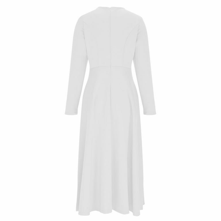 White Casual Elegant Solid A Line Midi Swing Dresses Long Sleeves O Neck Formal Party Outfits(S) White Casual Elegant Solid A Line Midi Swing Dresses Long Sleeves O Neck Formal Party Outfits(S)