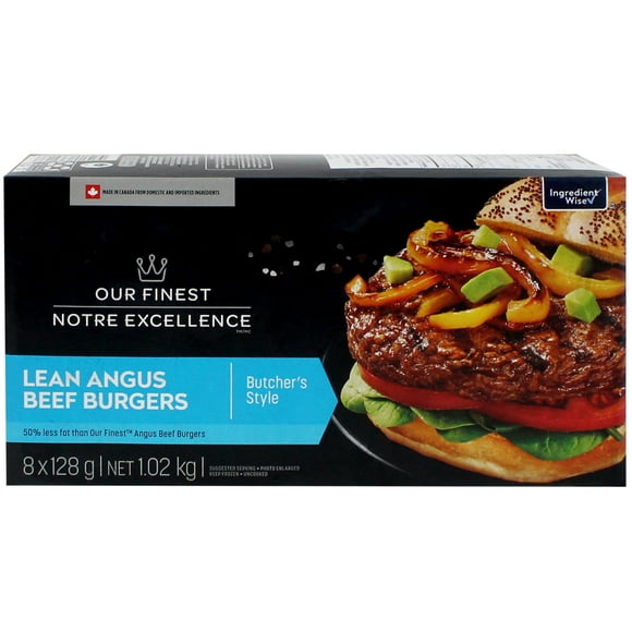 Our Finest Lean Angus Beef Burgers, 8 x 128 g