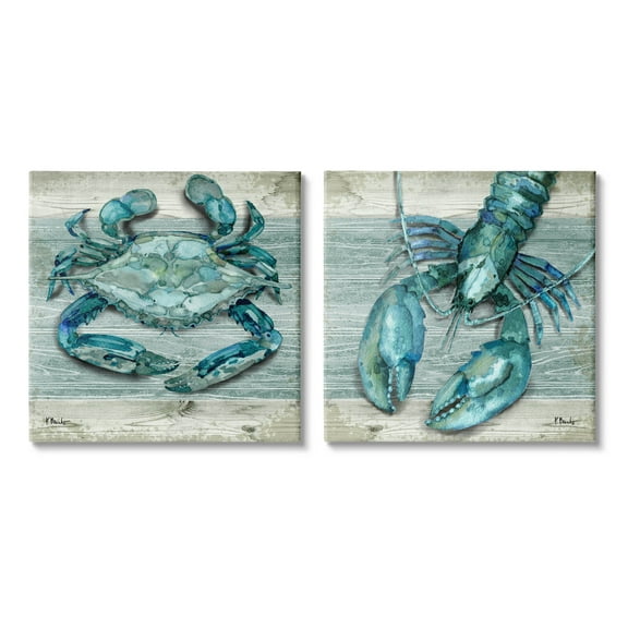 Stupell Industries Rustic Crab Northpoint Lobster Graphic Art Gallery Wrapped Canvas Print Wall Art, Set of 2, Design by Paul Brent