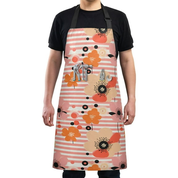 Poppy Flowers and Stripes Kitchen Apron with 2 Pockets Adjustable waterproof Cooking Aprons for Women Men Chef