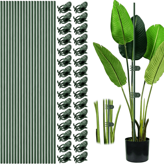 ACDANC 10Pcs 15.7"Plant Stakes with 15Pcs Clips,Bendable Orchid Stakes and Clips Set Support Tall for Indoor/Outdoor Plants,Potted Plants,Single Stem Vines Flower Plant Support Sticks