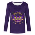 thumbnail image 4 of Aloohaidyvio Mardi Gras Shirts,Womens Mardi Gras Party Top Long Sleeve Mask Shiny Glitter Print Crew Neck T-Shirt, Mardi Gras Clothing, 4 of 5