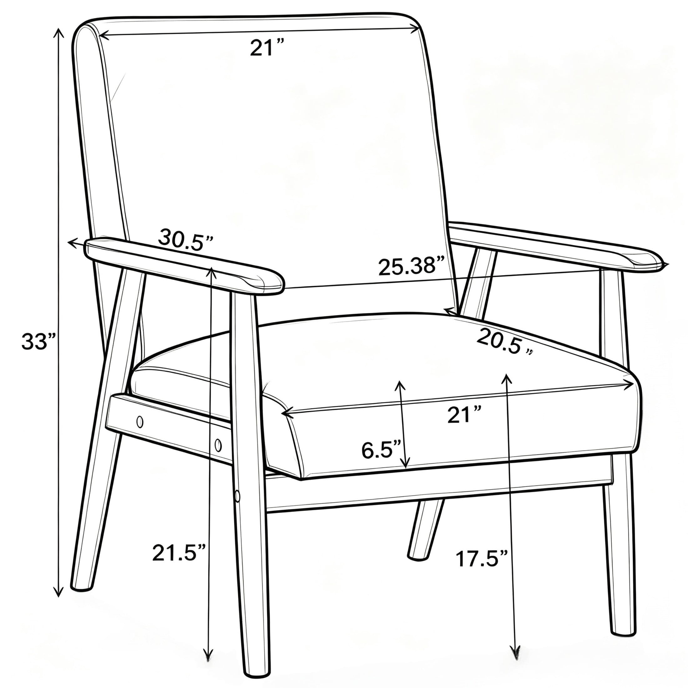 GDF Studio 25.38" Mid-Century Modern Armchair with Tapered Solid Wood Arms, Microfiber Upholstery, Gray