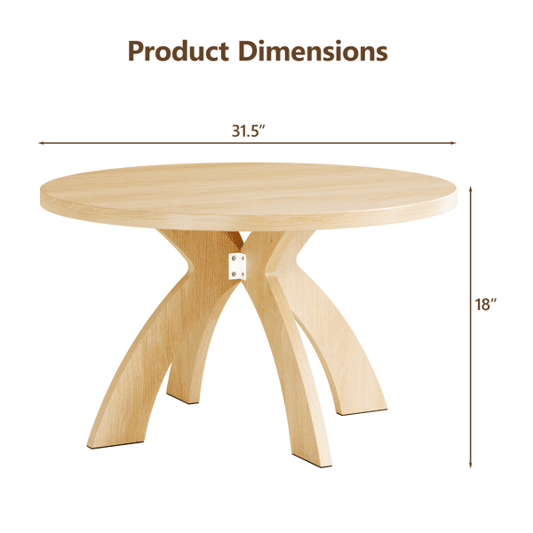 Round Coffee Table, 31.5 Inch Circular Center Table with Curved Cross Legs, Melamine Laminated MDF Minimalist Low Accent Table for Living Room, Apartment, Natural Wood Tone
