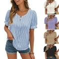 thumbnail image 6 of Spring and summer new style V-neck T-shirt puff sleeves jacquard women's casual loose short-sleeved women's clothing, 6 of 6
