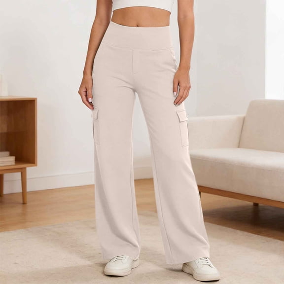 TaTaai Womens Yoga Work Pants High Waisted Elastic Waistband Straight Leg Side Pocket Solid Soft Stretchy Breathable Casual Business Trousers Gift