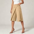 thumbnail image 5 of Qingpeng Womens Wrap Front Tie Waist Culottes High Waist Irregular Overlay Split Wide Leg Dressy Capri Pants Office Business Casual Pants, 5 of 6