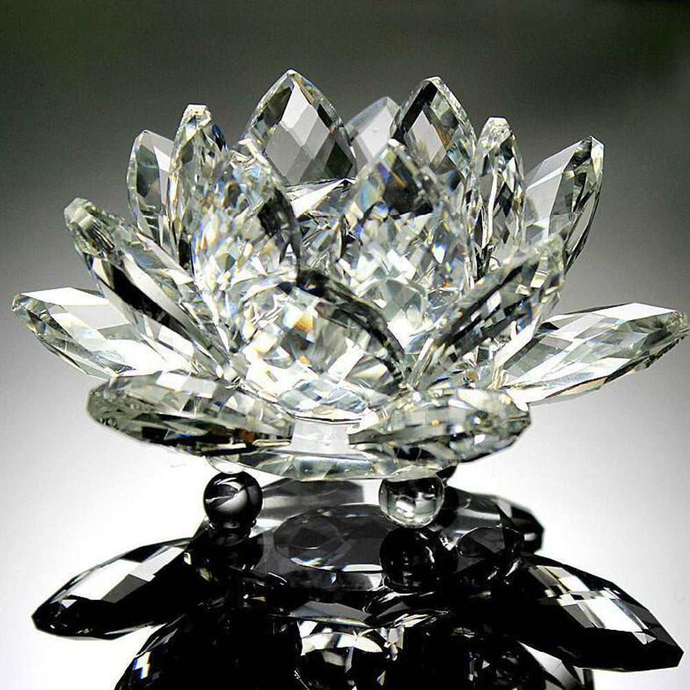 Crystal Faceted Blue  Lotus Flower Figurine Paperweight Wedding Gift 10cm 
