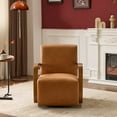 thumbnail image 4 of YINGYING Vintage Swivel Accent Chair, Faux Leather Round Barrel Chair with Solid Wood Armrests, Ergonomic Single Sofa Chair for Bedroom, Office, Apartment, 4 of 9