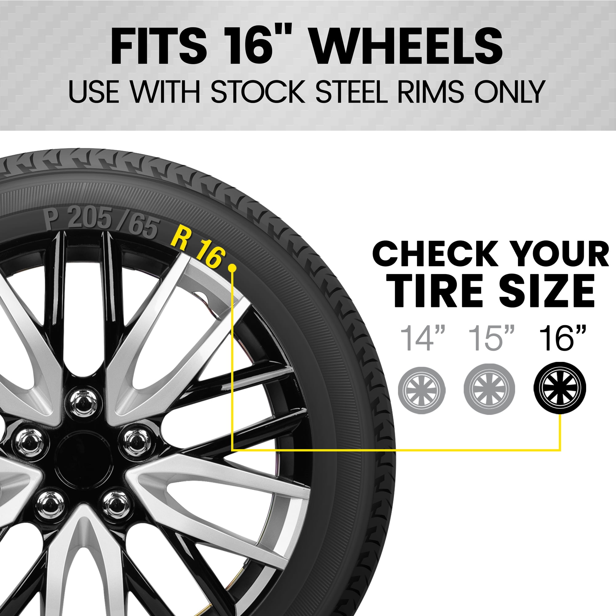 BDK (4-Pack) Premium Black/Silver Hubcaps 16" Wheel Rim Cover Hub Caps Two-Tone Style Replacement Snap On Car Truck SUV - 16 Inch Set