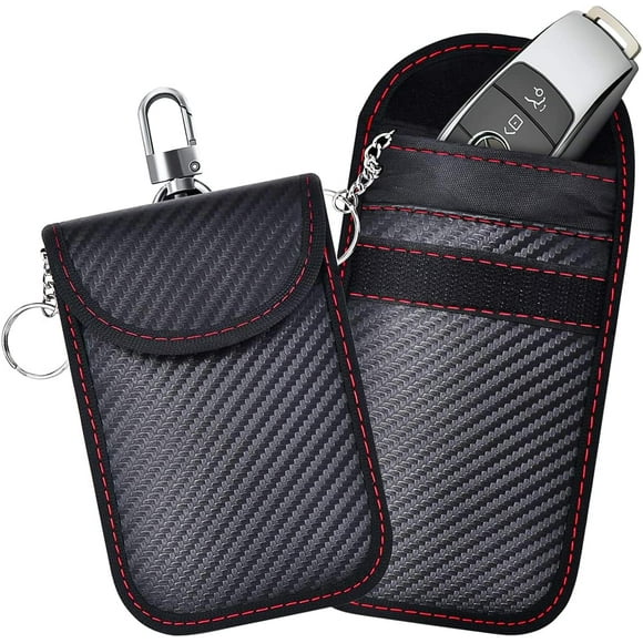 Faraday Keychain Bag, 2 Pack Car RFID Signal Blocking Bag, Anti-Theft Signal Blocker Protector, Anti-Hacking Shell Blocker, Faraday Keychain Protector (Carbon Fiber Texture)