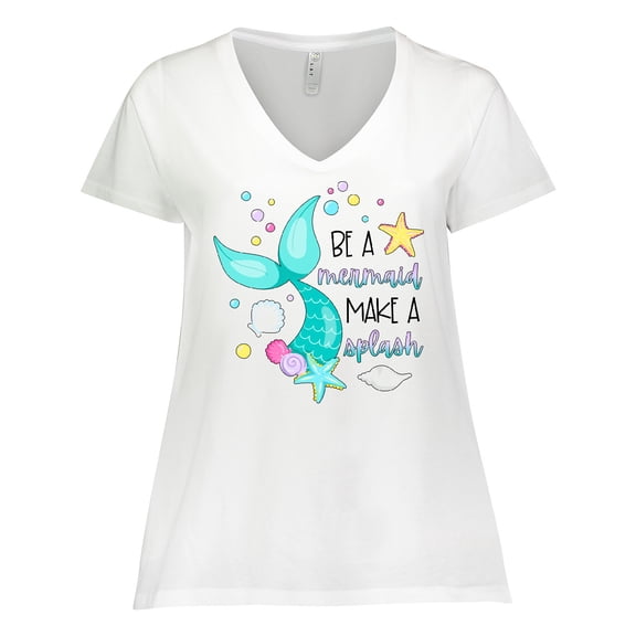 Inktastic Be a Mermaid Make a Splash Blue Mermaid Tail Women's Plus Size V-Neck T-Shirt