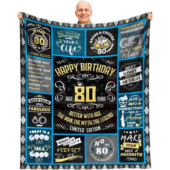 80th Birthday Gifts for Men Throw Blanket 60"x50", 80 Year Old Birthday Gifts for Men, Best Gift for 80 Year Old Man, 1945 Bday Gift for Man, Bday Presents for 80 Yr Old Male