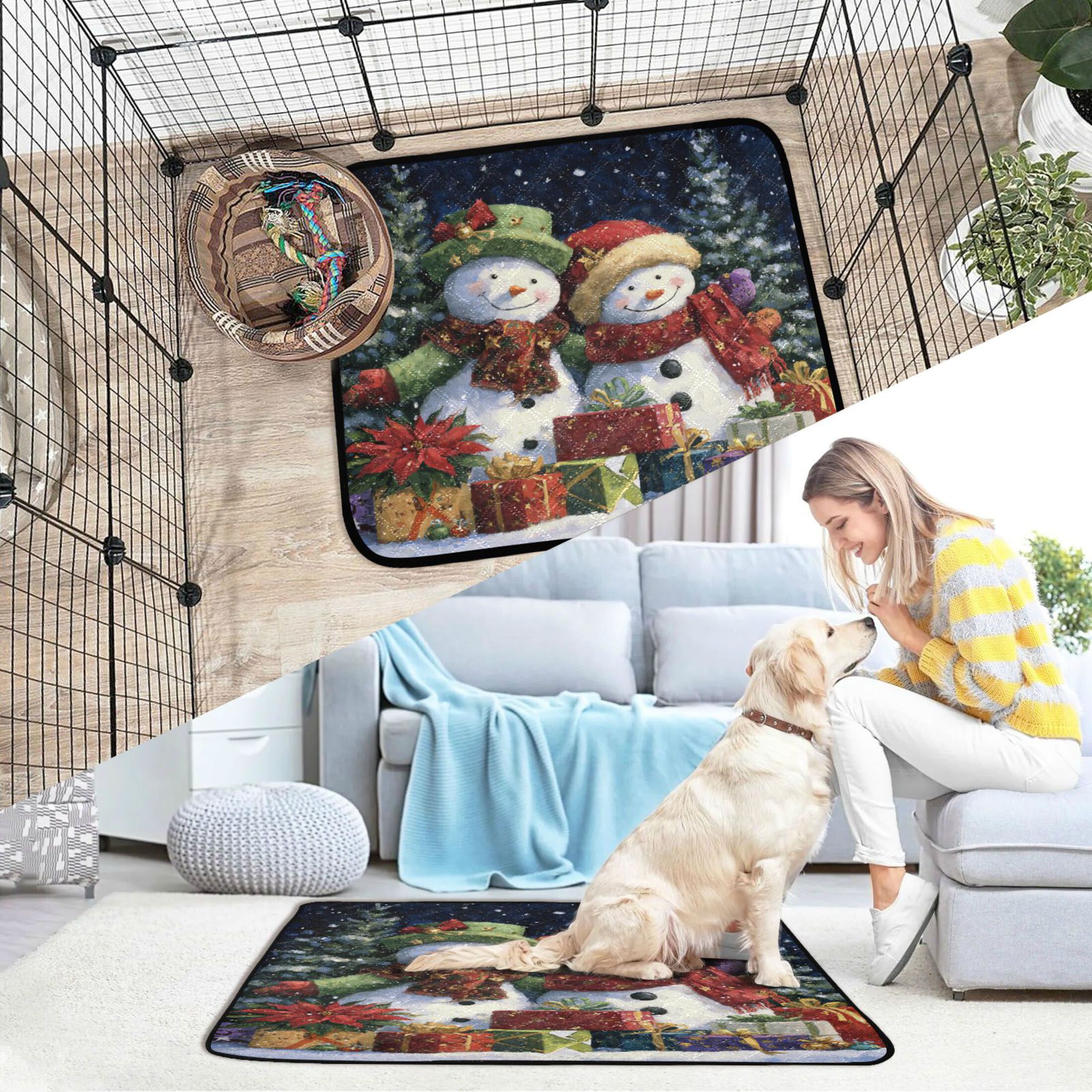 Qxltty Night Sky Snowman Cat litter Pads Pet Set of 2 Diaper Mats Center Anti-leakage Layer Absorbent Soft and Comfortable