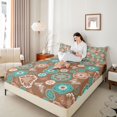thumbnail image 3 of jejeloiu Earthy Floral King Sheets For Men Women,Boho Print Bedding,Brown Turquoise,4-Piece,1 Flat Sheet, 1 Fitted Sheet and 2 Pillowcases, 3 of 6