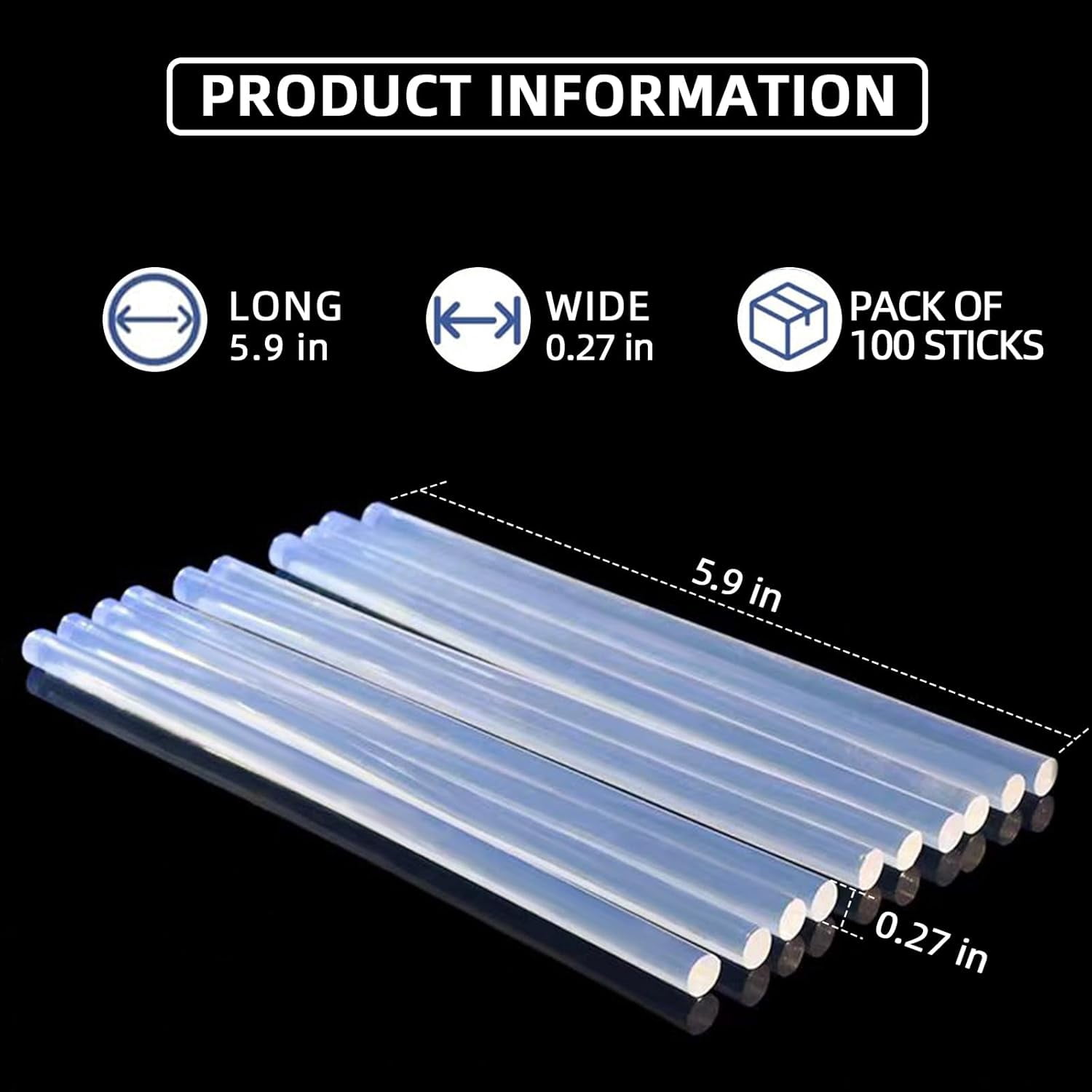 200 Count - Crystal Clear Hot Glue Sticks Full Size, 5.9" x 0.27", All-Purpose for Crafting, Wood, Metal, Glass, Plastic, Fabric, Foam Ideal DIY, Scrapbooking & More