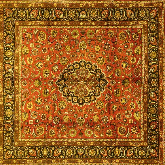 Ahgly Company Machine Washable Indoor Square Persian Yellow Traditional Area Rugs, 3' Square