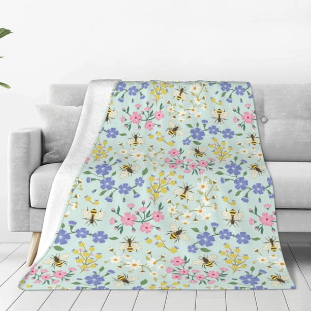 Balery Honey Bees And Flowers Manta de Felpa Suave y Acogedora – Cobija de Franela Aterciopelada para Cama, Lavable y Cálida para Sofá, Mascotas, Transpirable-40"x30"